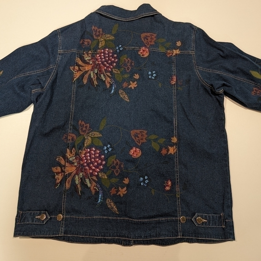 Susan Graver Bohemian Beaded  Embroidered Painted Denim Chore Jacket Floral  1X - Picture 4 of 16
